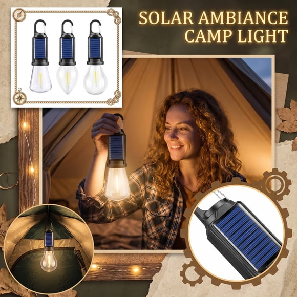 Solar Camping Light for Camping Tent Indoor Outdoor Night Fishing Outdoor Warm Light Bulb Type Lighting Rechargeable Light 