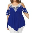 thumbnail image 2 of Gvmfive Women Plus Size Lace Cold Shoulder Short Sleeve Irregular Blouse Tunic Tops T Shirt, 2 of 4