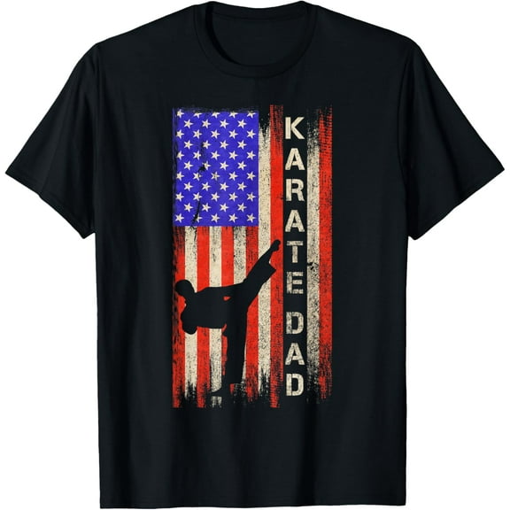 Vintage USA American Flag Karate Dad Karateka Silhouette T-Shirt