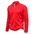 thumbnail image 2 of Qwertyu Men's Quarter Zip Up Pullover Mock Neck Long Sleeve Sweatshirt for Men Waffle Knit Casual Half Zipper Pullover Men Red L, 2 of 7