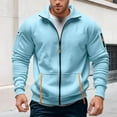 thumbnail image 2 of Mens Hoodless Hoodie Zip Up Fleece Jacket Lightweight Athletic Street Running Gym Mens Clothing,BU1,XL, 2 of 6