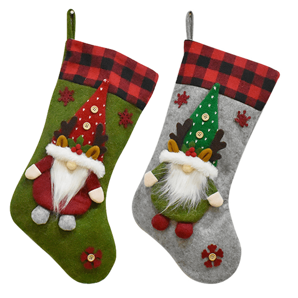 Paquete de 2 calcetines navideños, 3D Gnome Santa Calcetín navideño Chimenea Calcetín colgante MFZFUKR CPB-SSW05-2
