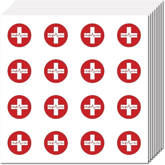 128Pcs Red Cross Stickers Decal Self-Adhesive Waterproof Sticker Round Bulk Vinyl Medical Small Stickers for Calendar Water Bottles Laptop Luggage Cup Mobile Phone 2.5x2.5cm