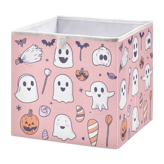 Foldable Fabric Storage Bin Home Cubes Clothing Organizer Bins Large Collapsible Box Basket for Home Organizer Halloween Pink Cute Elements
