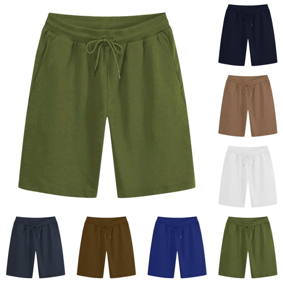 LIBRCLO Shorts for Men with Multiple Pockets Elastic Waist Drawstring Half Shorts Fashion Comfy Leisure Beach Solid Color Bottoms