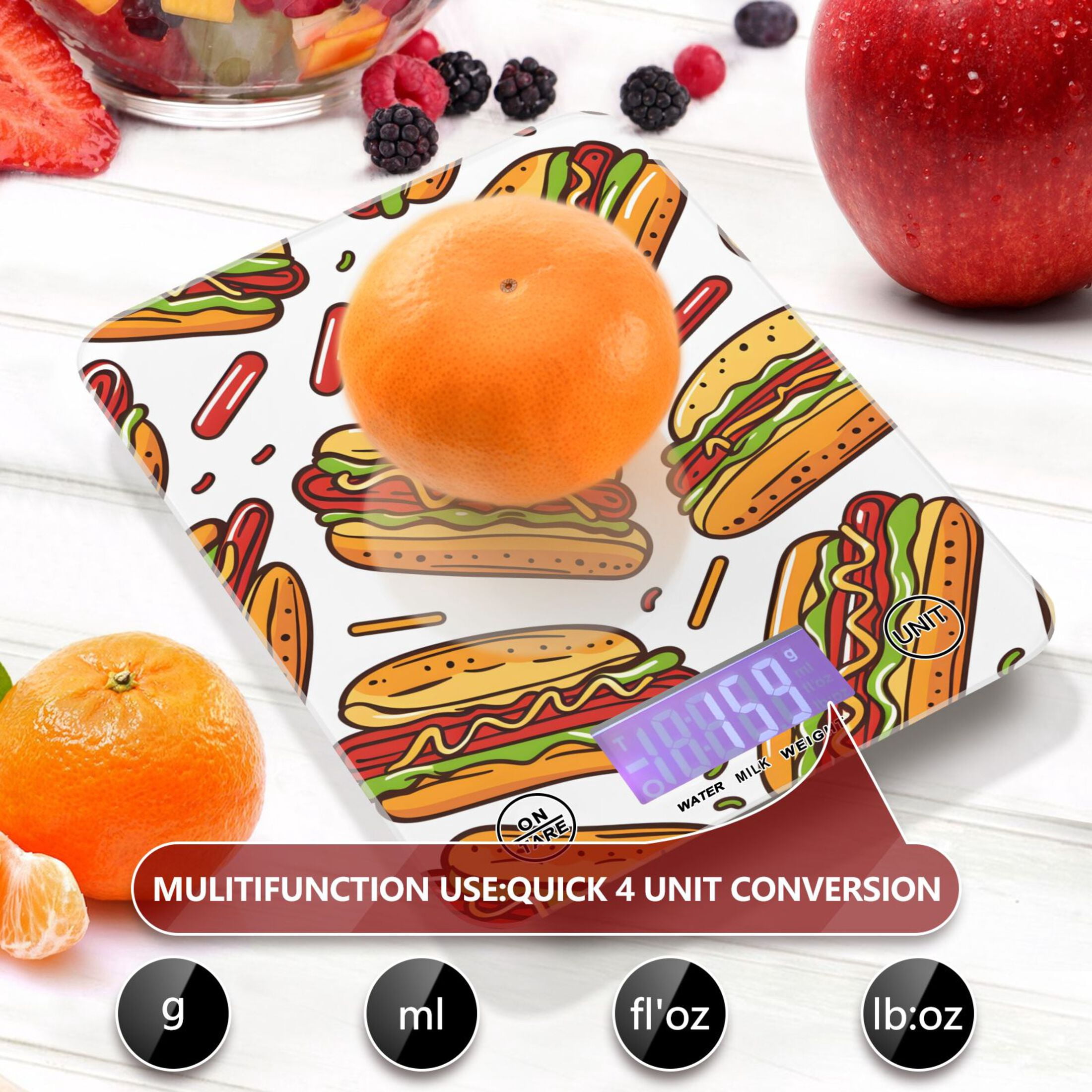Hot Dogs Food Scale Digital Kitchen Scale Waterproof Tempered Glass Tare Function 11 lb for Baking Cooking Meal Prep