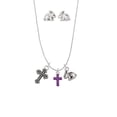 thumbnail image 1 of Silvertone Small Purple Crystal Cross Silver Tone Cross and Bunny Necklace and Earrings Set, 1 of 4