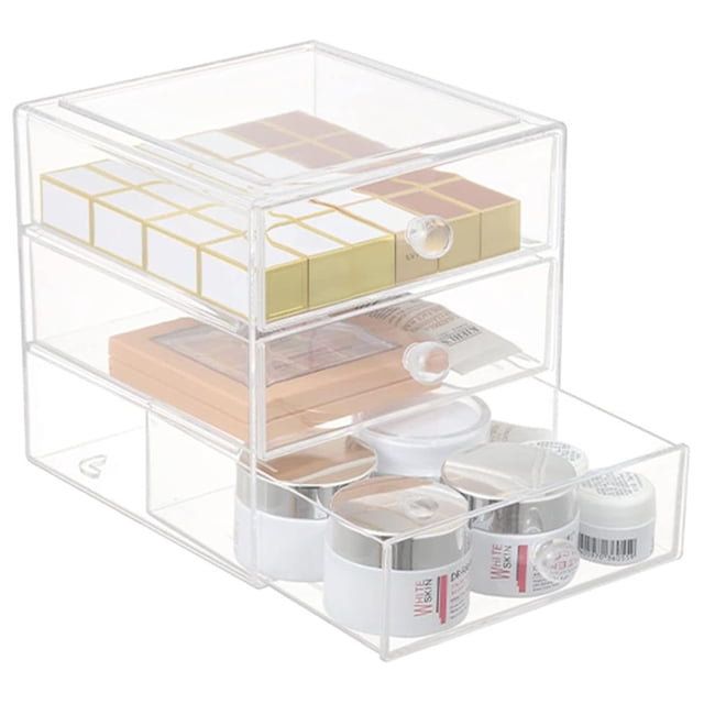 Caja organizadora AJIODA con 3 cajones de acrílico transparente para maquillaje