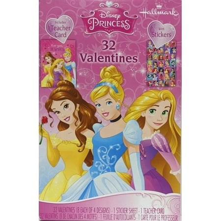 Disney Princess 32 Valentines Cards with Stickers