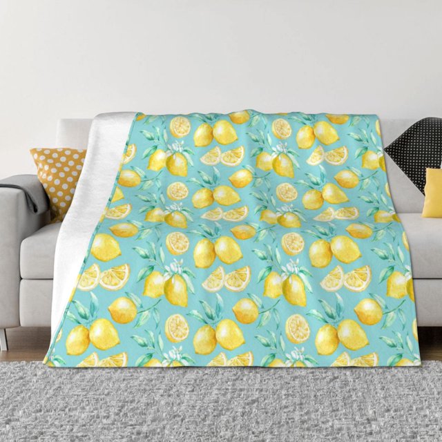 Balery Yellow Lemon Manta de Franela con Dibujo, Lujo Ultra Suave y Cálido, Antipelusa y Resistente a las Arrugas para Cama, Sofá, Camping -50"x40"