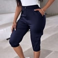 thumbnail image 5 of Omexry Maternity Shorts Denim Plus Size Women's Casual Cargo Capris Elastic High Waisted Drawstring Knee Length Pants with Flap Pockets for Summer Daily Wear Dark Blue XL, 5 of 8