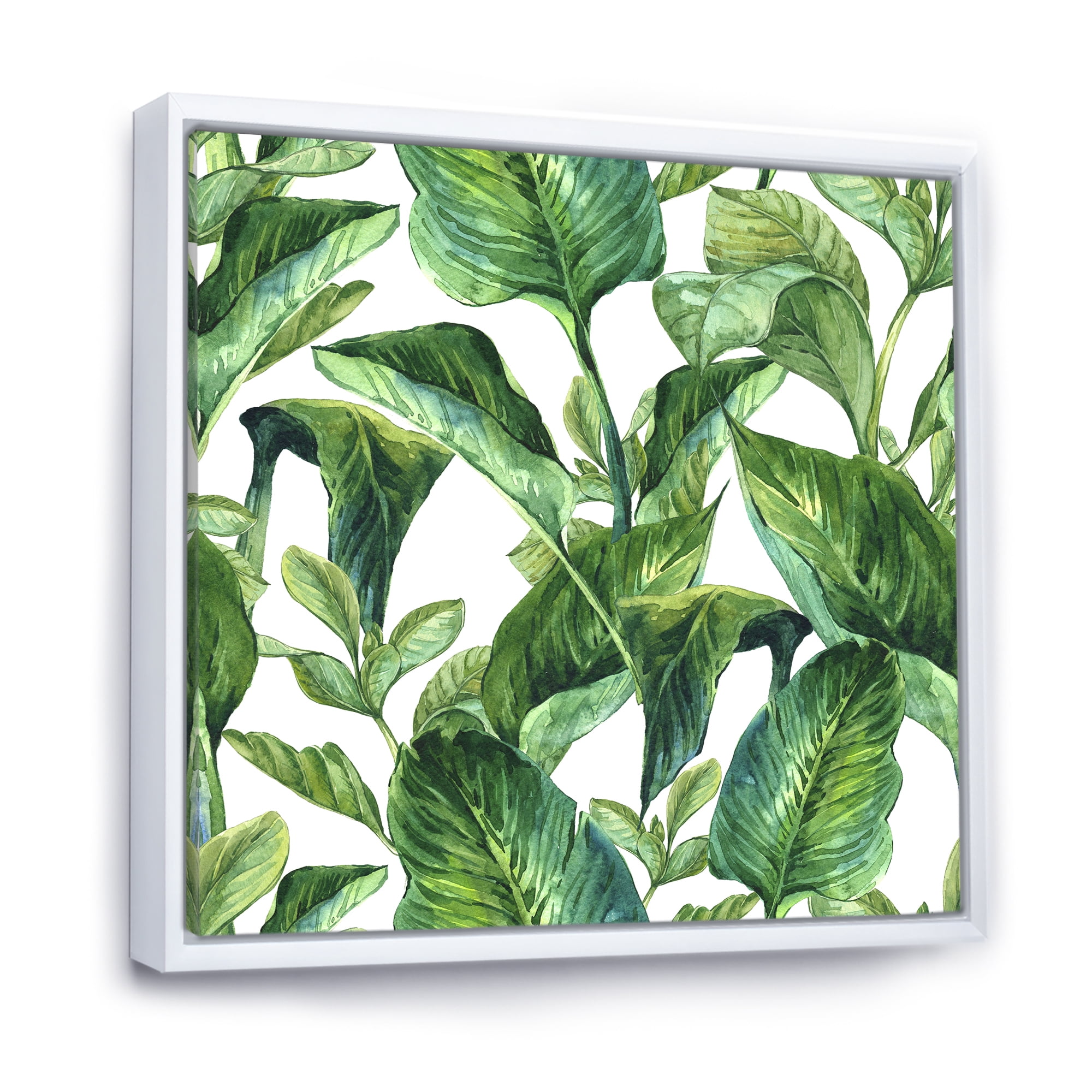 Foliage Of Tropical Leaves On White 30 in x 30 in Framed Painting Canvas Art Print, by Designart