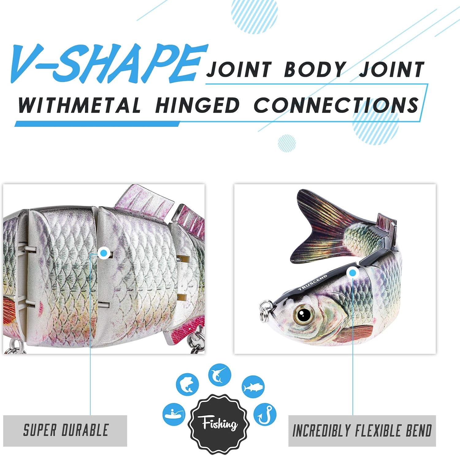 TRUSCEND Easy Catch SwimMax with BKK Hooks, Magic Noisy Wiggling and Vibrating Actions for More Bites, Lifelike Fishing Lures for Bass Trout Walleye Crappie, Strongest Dyneema Fiber Jointed Swimbait