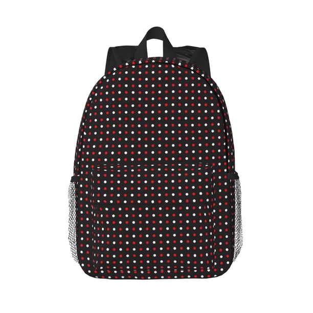 Disketp Red and white polka dots Mochila Escolar de 15 Pulgadas, Mochila Ligera para Estudiantes, Viajes y Trabajo, Cómoda y Resistente para el Uso Diario