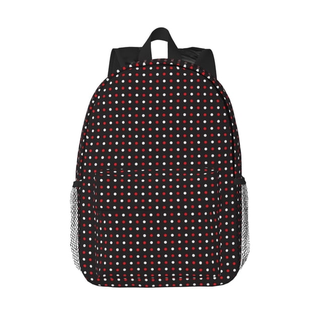 Disketp Red and white polka dots Mochila Escolar de 15 Pulgadas, Mochila Ligera para Estudiantes, Viajes y Trabajo, Cómoda y Resistente para el Uso Diario