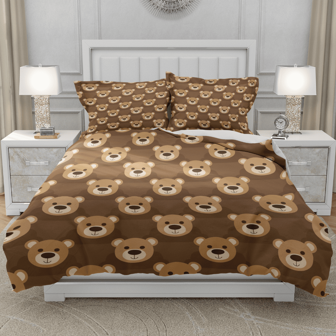 TeasBank 3D Printed Brown Bear Comforter Cover Set Teen Duvet Cover Set For Cute Room Decor Queen Size 1 Quilt Cover With 2 Pillow Cases(No Comforter)