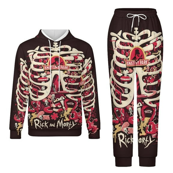 Rick And Morty Unisex Adult Sweatsuits Hoodie & Sweatpants Long Sleeve Hooded Sweatshirt Matching Joggers Tracksuit Sets 2XS