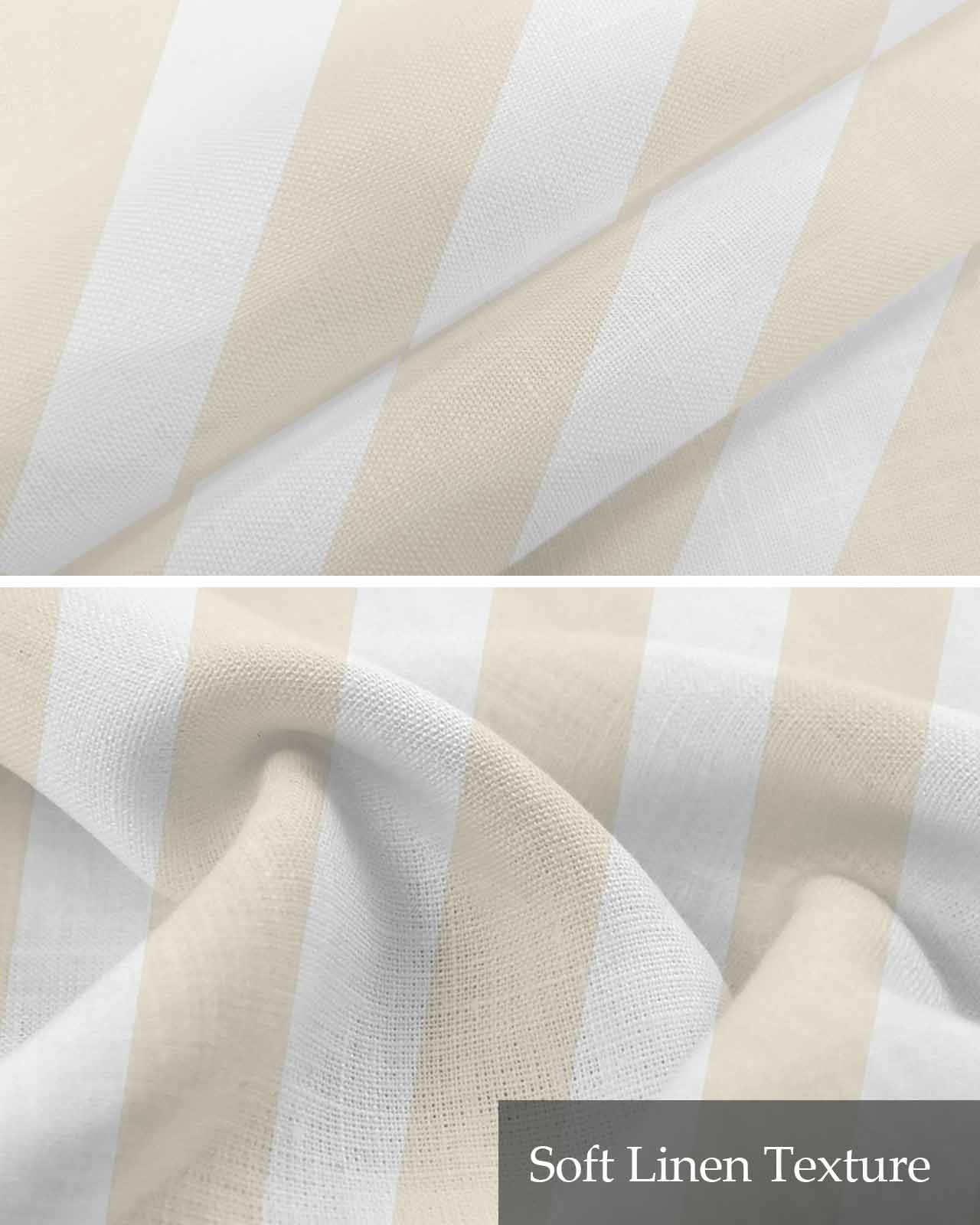 Cream Striped Linen Curtain Valance for Bedroom/Bathroom/Kitchen/Living/Dining Room Window,Geometric White Vertical Stripes Minimalist Pocket Topper Drapes Decorative Cafe Drapery Panel 60"x18"