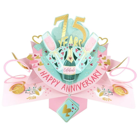 75 years Happy 75th Anniversary Love Kates Pop-Up Card with Champagne & Hearts POP216