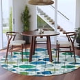 thumbnail image 3 of Blue Fishes Round Area Rug 6Ft Washable Circle Rugs for Bathroom Office, Cartoon Coastal Ocean Fish Striped Wooden Non-Slip Carpet Floor Mats Indoor Outdoor Carpet Runner Aesthetic Home Decor, 3 of 8