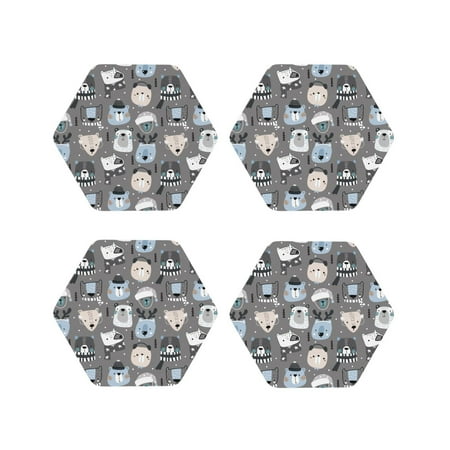 

Tideii winter Scarf cute beer for Leather Coasters 4 Pieces Anti-fouling and Anti-scalding Decorative Coasters Suitable for Restaurants Kitchens Coffee Shops-Hexagon