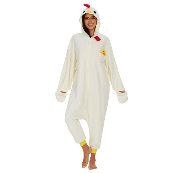 CANASOUR Polar Fleece Halloween Adult Anime Unisex Animal Costume Cosplay Onesie (Chicken White, X-Large)