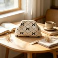 thumbnail image 2 of TAROFIIH Women’s Polyester Cosmetic Bag – Portable Crocheted Handbag, Dumpling-Shaped Striped Pleated Cloud Clutch, Evening Purse for Travel, Parties and Weddings, 2 of 6