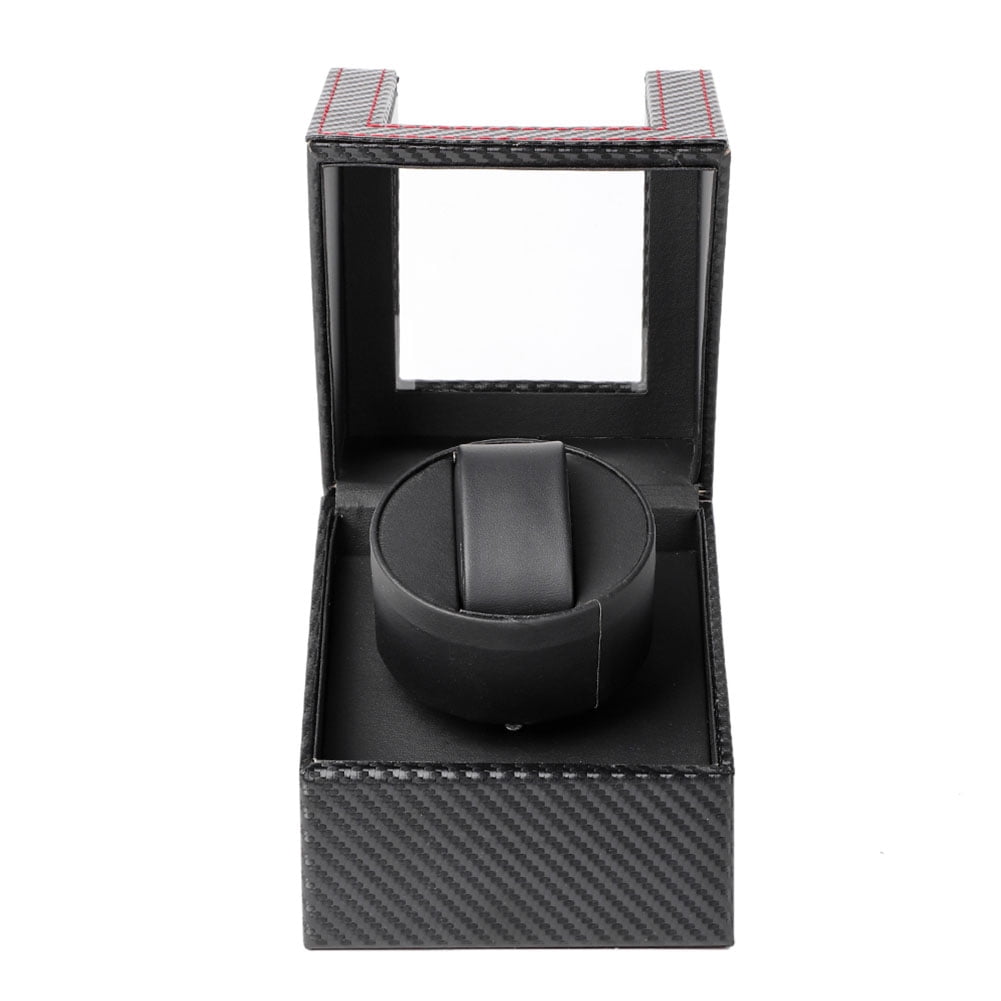 Riousery Premium Single Automatic Watch Winder with Quiet Motor Wristwatch Display Case Box Carbon Fiber Leather Acrylic Glass AC Adapter Included (100-240V US Plug 9.84 in / 25 cm)
