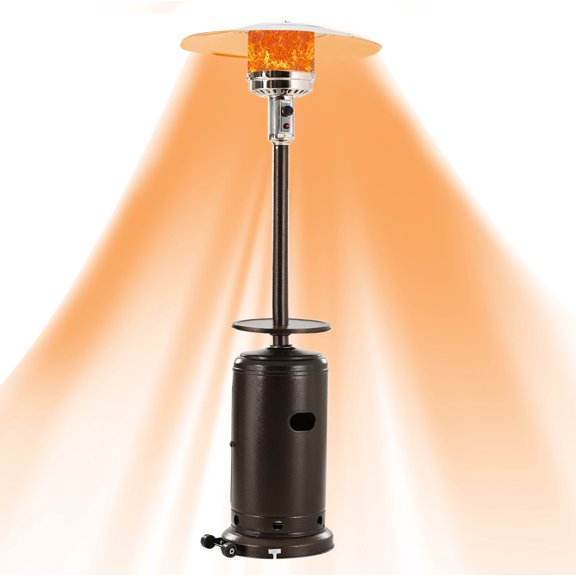 STEELWAY Outdoor 48000BTU Patio Heater Standing 87" Propane Gas Garden Heater with Adjustable Table and Moving Wheels, Bronze Finish