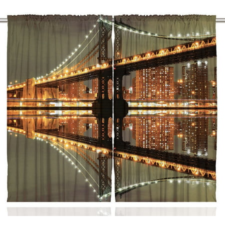 City Decor NYC Brooklyn Bridge Night View Manhattan American Curtain 2 Panel