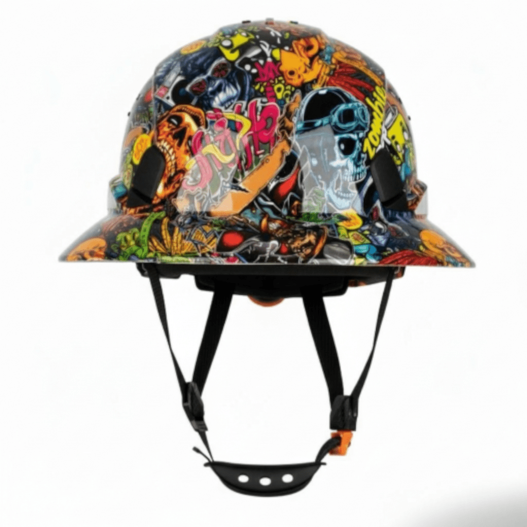 HDPE Hydro Dipped  Graffiti  Full Brim Hard Hat with Fas-trac Suspension
