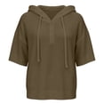 thumbnail image 4 of Caywon Women's Sweater, Hooded 3/4 Sleeve Button Front with Drawstring and Ribbed Trim, Loose Knit Casual Fall Winter Daily Wear for Women, 4 of 8