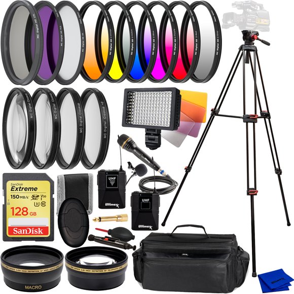 Ultimaxx Kit d'Accessoires Professionnel pour Panasonic HC-MDH3, HC-MDH2 AVCHD Caméscope à Montage sur Épaule; Inclut : Kit de Micro Sans Fil, Carte Mémoire SanDisk Ultra 64 Go, et Plus