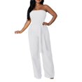thumbnail image 2 of ZAZYULZ Dressy Jumpsuits for Women Women's Casual Off Shoulder Smocked Solid Color Strapless Belted Wide Leg Jumpsuit Romper With Pockets(White,Xxl), 2 of 5