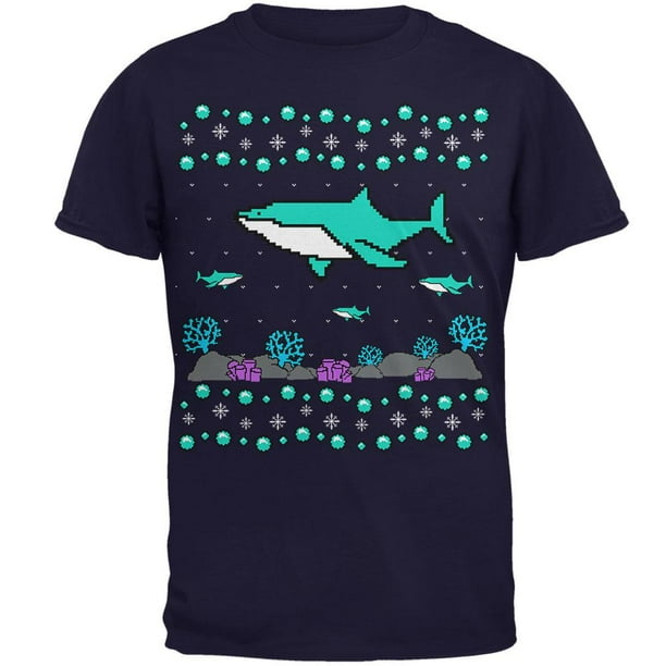 Ugly Christmas Sweater Shark Coral Reef Mens T Shirt Navy LG - Walmart.com