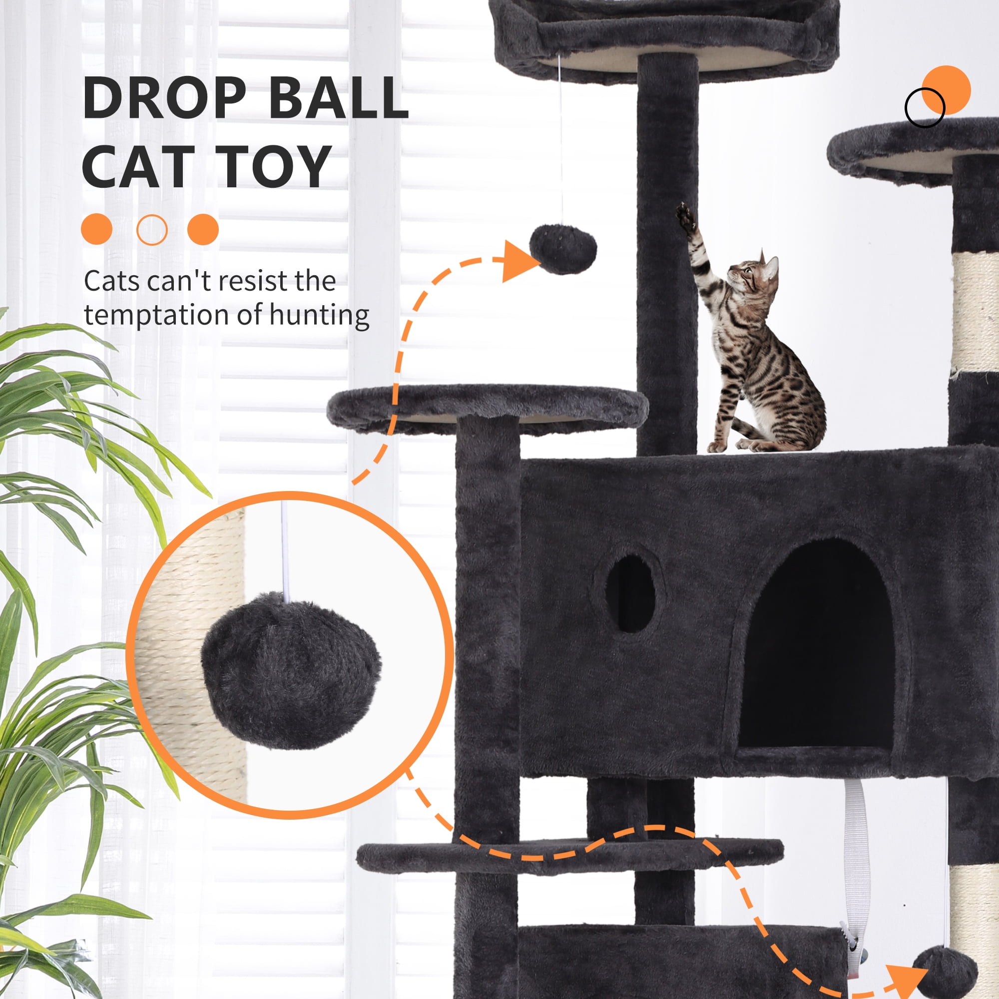 YRLLENSDAN 70in Cat Tree Tower for Indoor Cats,Multi-Level Cat Furniture Activity Center with Cat Scratching Posts Stand House Cat Condo with Funny Toys for Kittens Pet Play House,Dark Gray