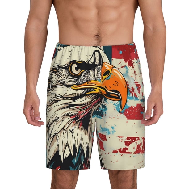 Fotbe Retro American Eagle Pantalones Cortos de Pijama para Hombre, Ropa de Dormir, Pantalones de Pijama Cortos para Hombre-Large