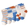 thumbnail image 2 of 5 pares de calcetines de media pantorrilla para niños, calcetines de algodón cómodos con patrón lindo de dibujos animados transpirables para niños y niñas M, de 3 a 5 años, talla de zapato: 25 a 28, 2 of 5