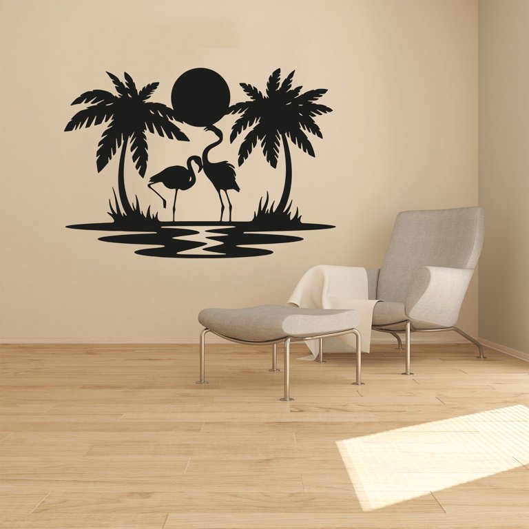 Cute-Beach, Palm Trees. Wall Sticker.