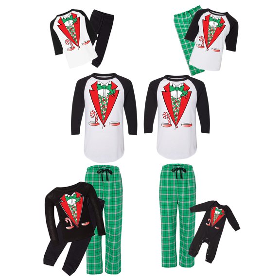 Awkward Styles Matching Christmas Pajamas Set Green Tuxedo Family Sleepwear