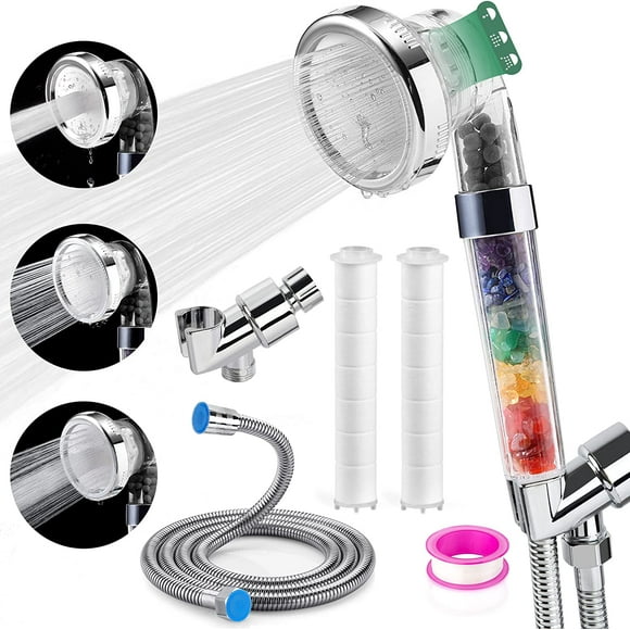 Tête de Douche Filtrée, 3 Réglages Têtes de Douche avec Spray à Main, Tête de Douche Haute Pression avec Tuyau 79 "Tuyau de Douche Extra Long et Support, Filtration Purifiante
