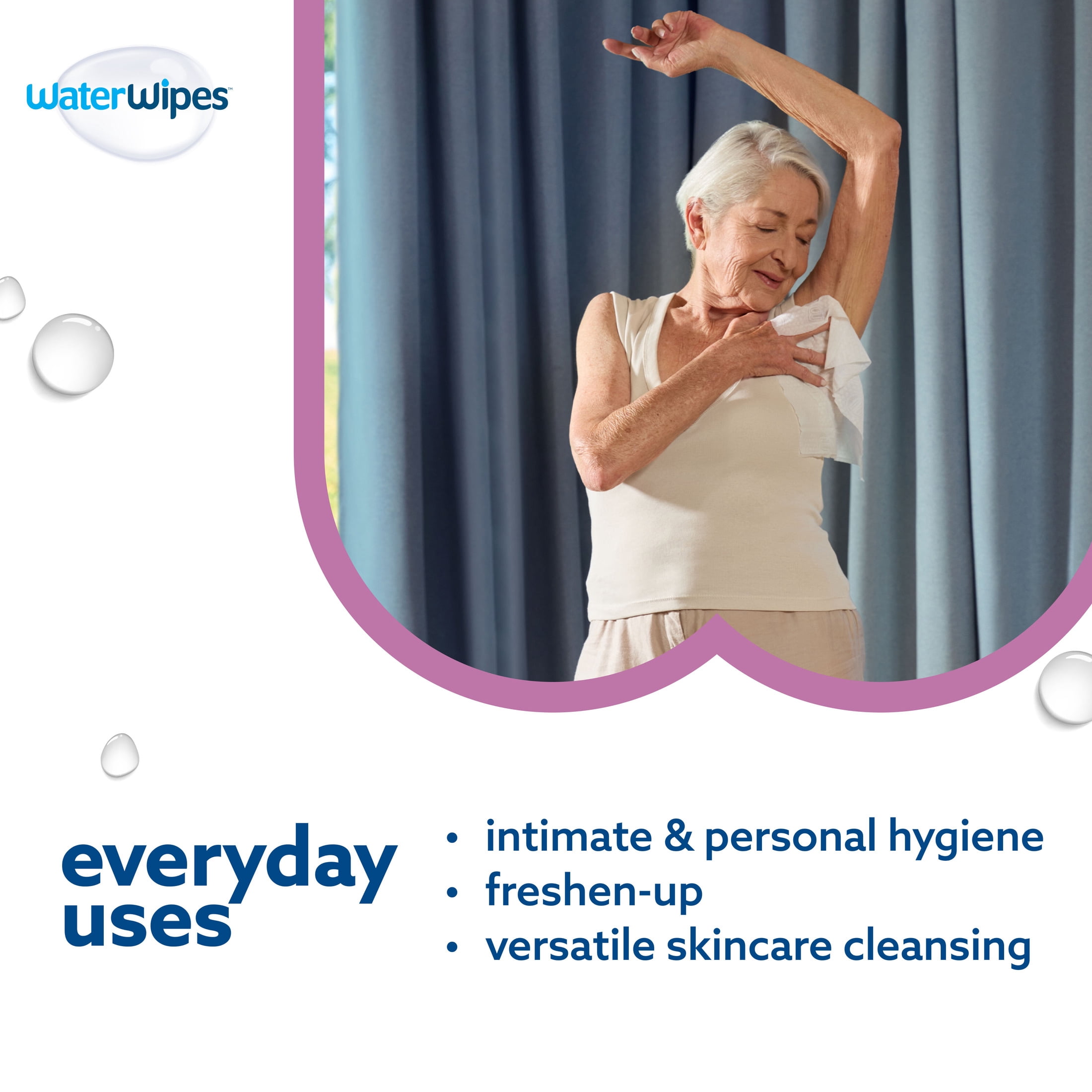 WaterWipes Sensitive Body & Intimate Wipes, 99.9% Water, Unscented & Hypoallergenic Hygiene Wet Wipes, Adult Care, 90 Wipes