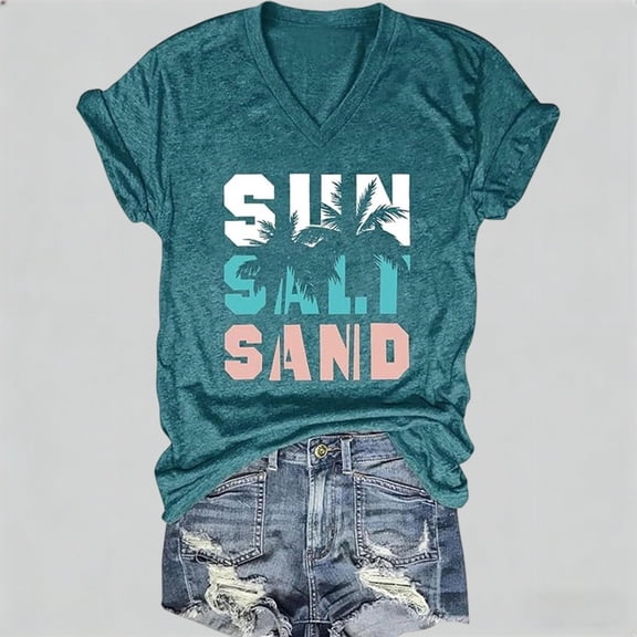 Trendfront Womens Crew Neck Graphic T-Shirt Short Sleeve Loose Fit Summer Beach Tops Vacation Tee Casual Fashion Shirt Ladies
