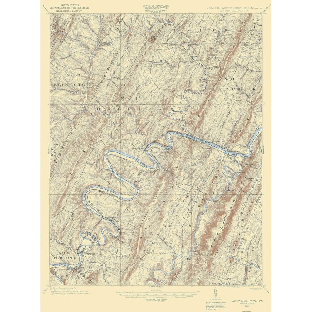 Paw Paw Maryland West Virginia Pennsylvania Quad USGS 1898 17 x 22
