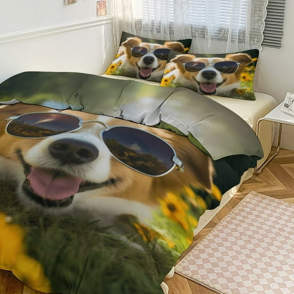 3PCS Happy Dog Duvet Cover Set Twin, 1 Duvet Cover And 2 Pillowcase, Duvet Cover for Kids Girls Boys And Teens