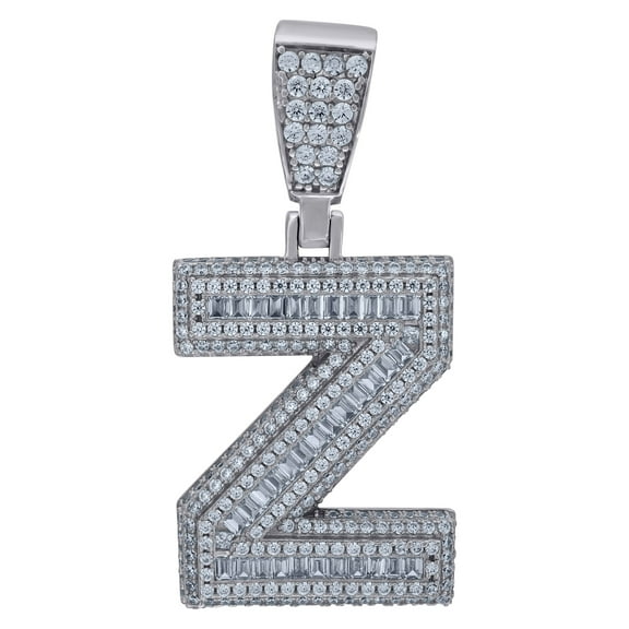 925 Sterling Silver Mens Baguette Cubic-Zirconia Initial Alphabet Z Charm Pendant