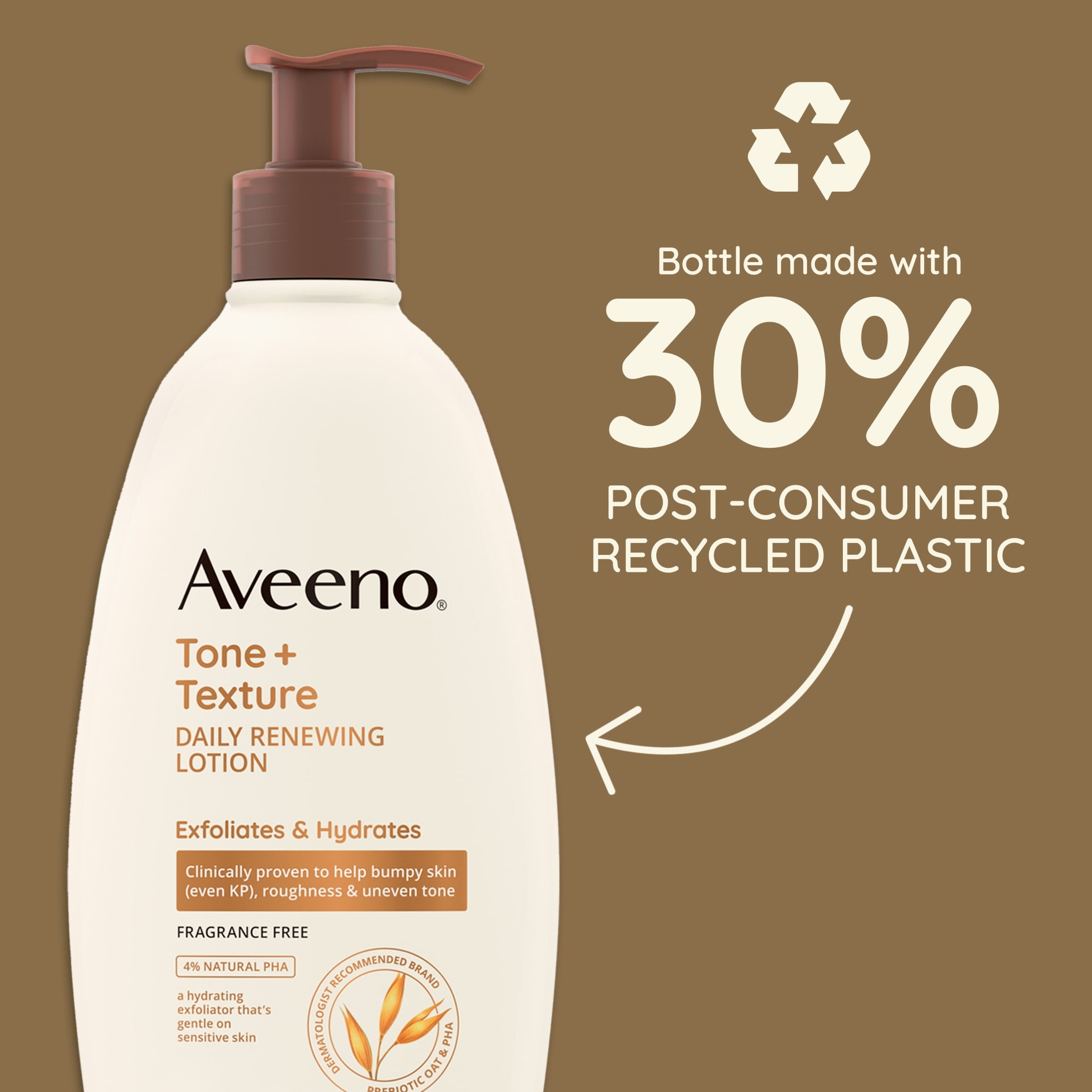 (3 pack) Aveeno Tone + Texture Renewing Hand and Body Lotion for Sensitive Skin, Fragrance Free, 18 oz