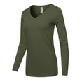 thumbnail image 2 of A2Y Women's Basic Solid Soft Cotton Long Sleeve V-neck Top T-shirt Dark Olive S, 2 of 6