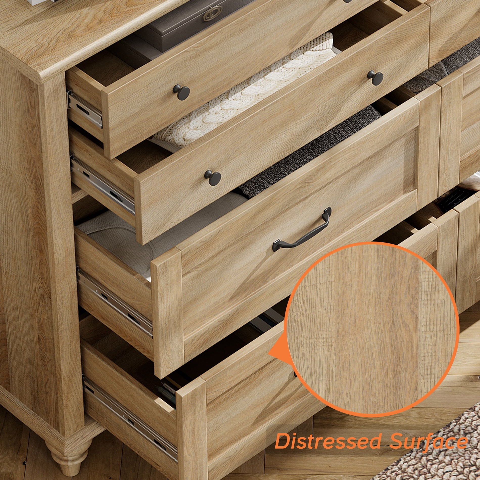2 Piece Dresser Set, 8 Drawer Dresser & 5 Drawer Dresser, Wooden Storage Organizer for Bedroom Living Room, Oak