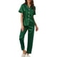 thumbnail image 1 of INSPIRAR CHIC Conjunto de Pijamas de 2 Piezas para Mujeres, Camisa de Botones con Pantalones, Ropa de Noche, S Verde Oscuro, 1 of 6